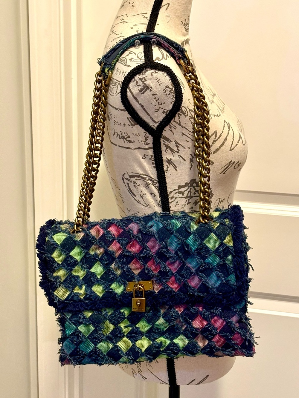 Kurt Geiger London Kensington Brixton Rainbow Denim Frayed Shoulder Bag